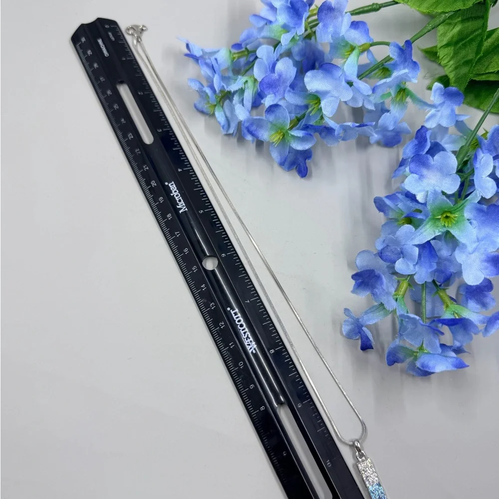 Crystal Ombré Pendant Silver Necklace with Blue Accents - Picture 4 of 4